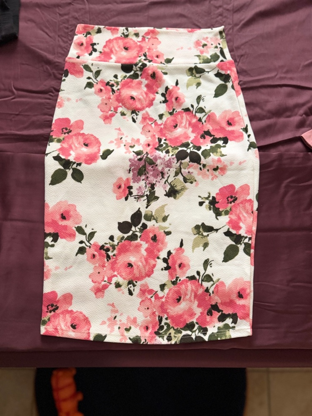 Fashion Nova White Floral Pencil Skirt with Pink and Orange Roses - Picture 6 of 6